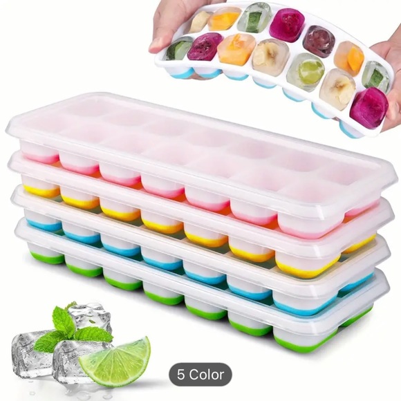 Other - 💥5/$15 NWT Set of 4 Stackable Silicone Ice Cube Molds with Spill-Resistant Lids